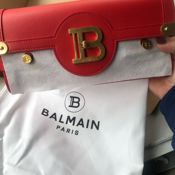 New Balmain Red leather pouch on chain - Picture 3 of 4
